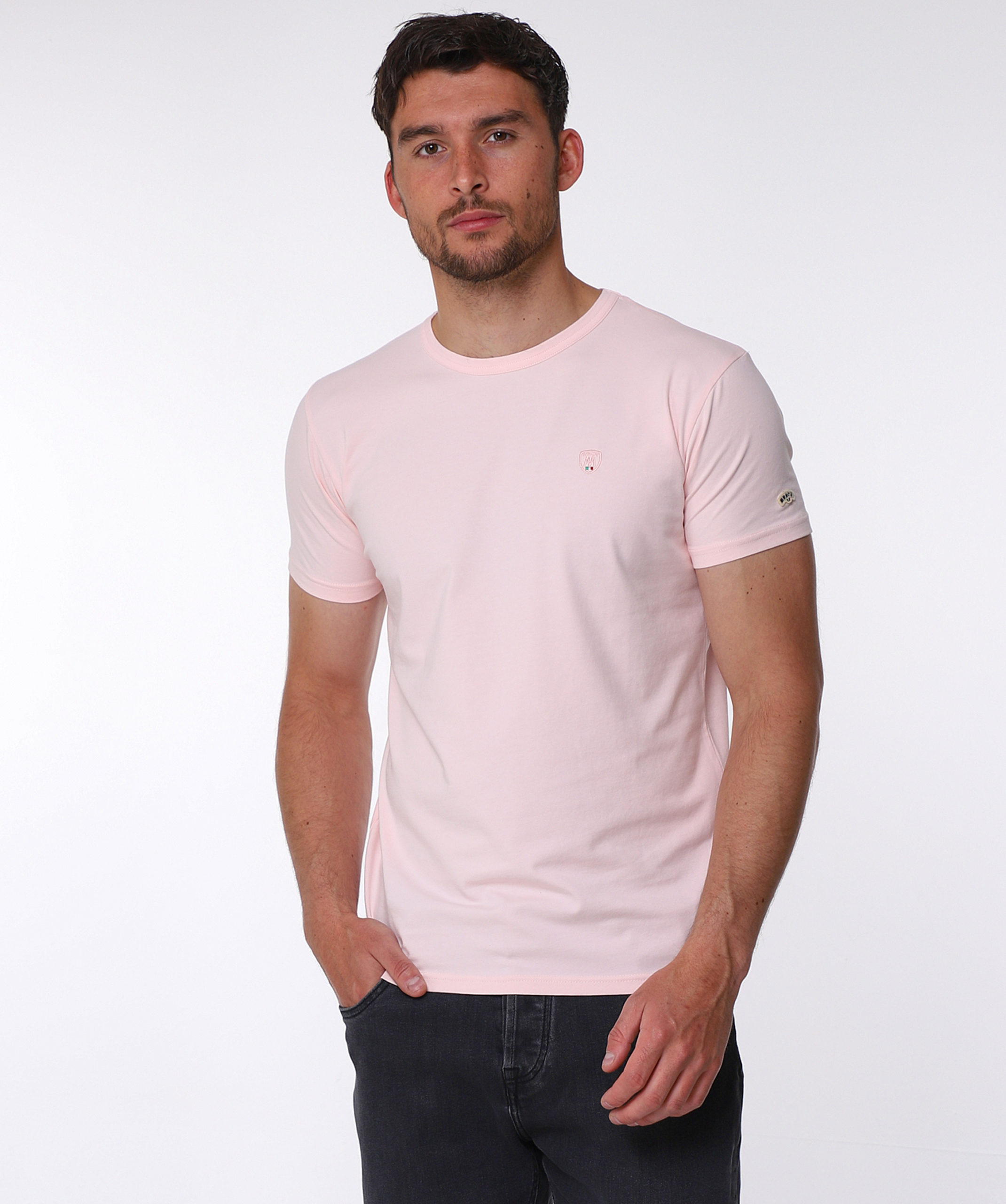 MANCINI - Lorry dogwood pink t shirt Light pink cotton round neck t shirt, with small shield MANCINI logo on the chest and a small logo on the left arm.